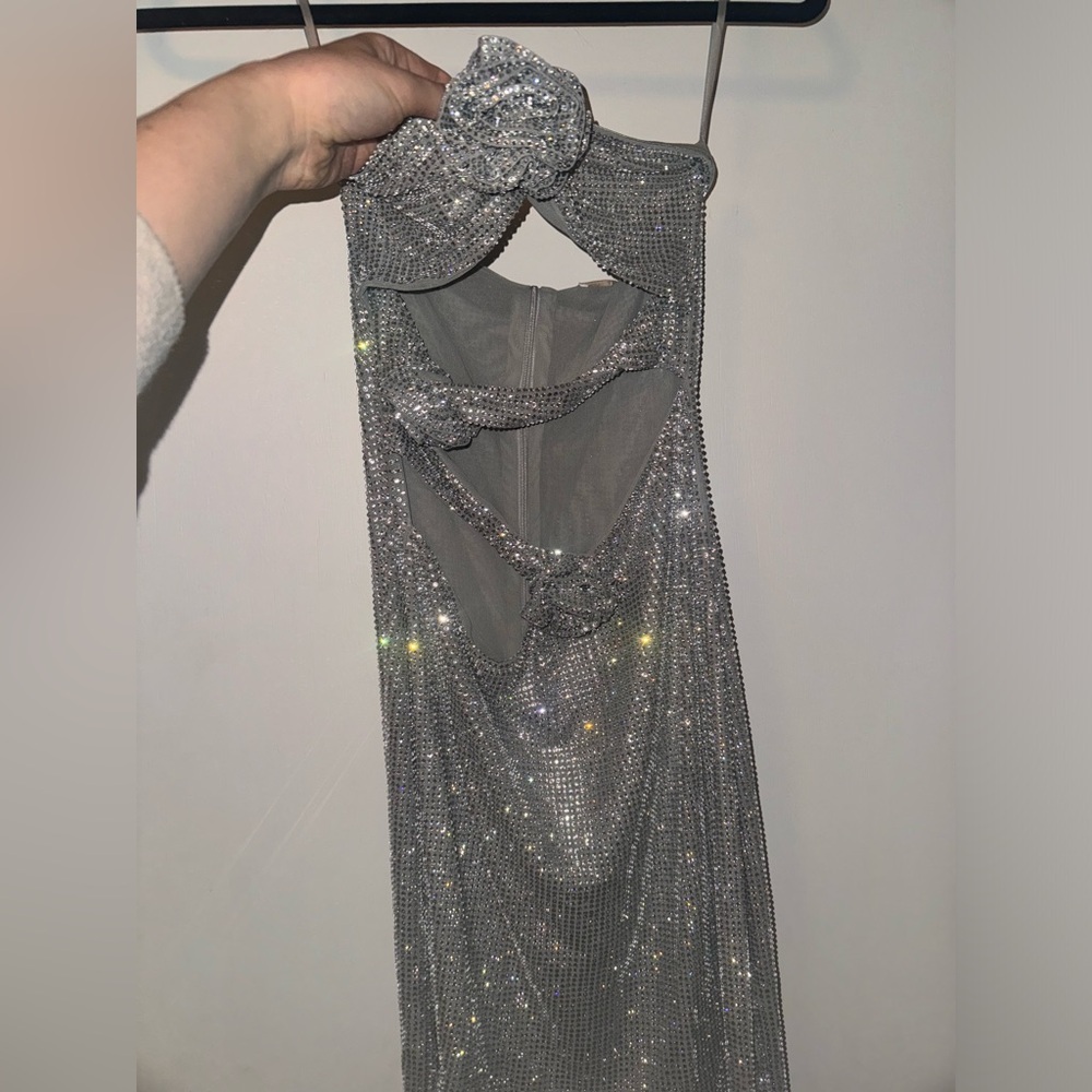 Meshki silver embellished mini dress